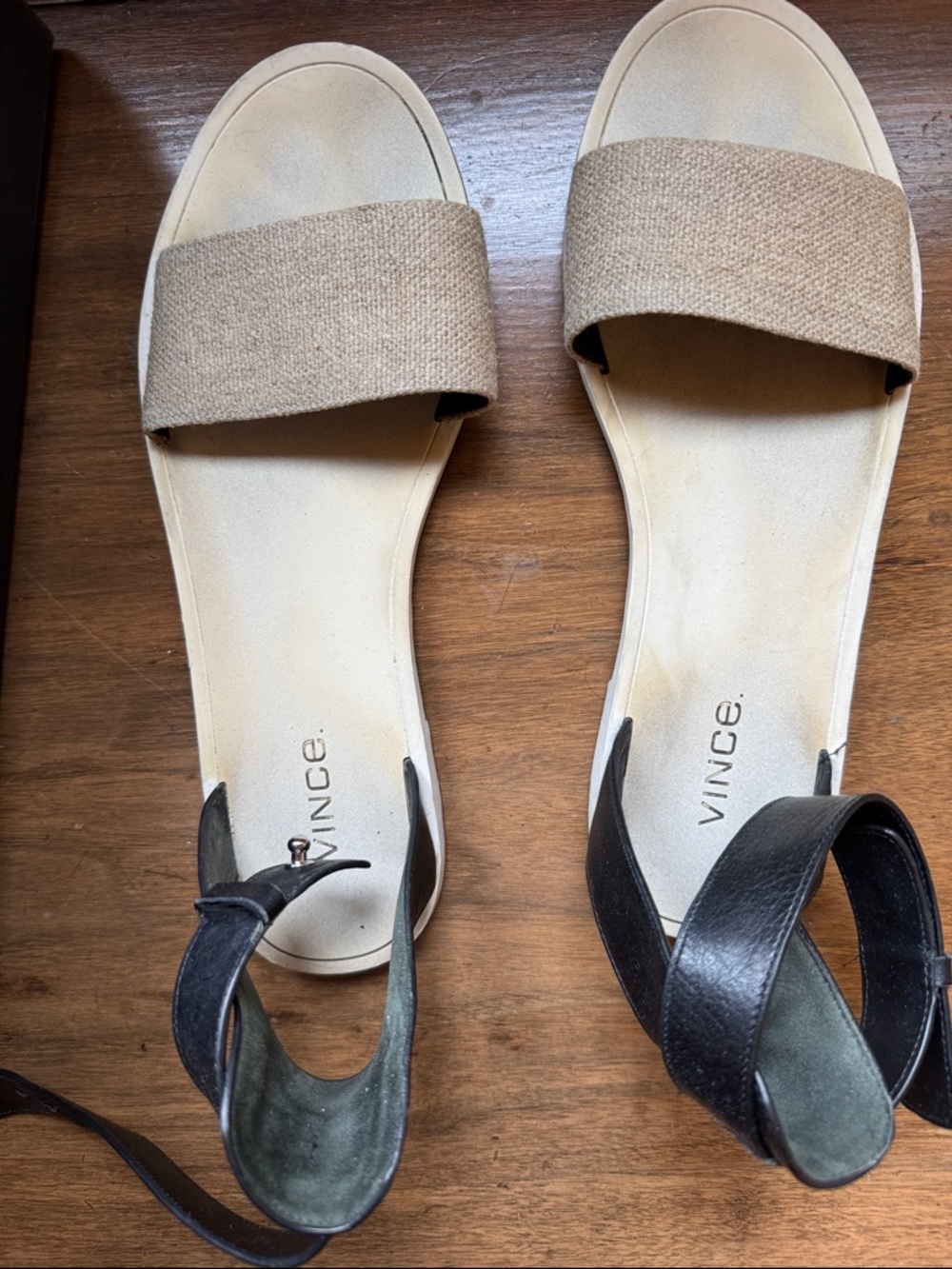 Vince Two-Tone Slide Sandals in Beige and Black
